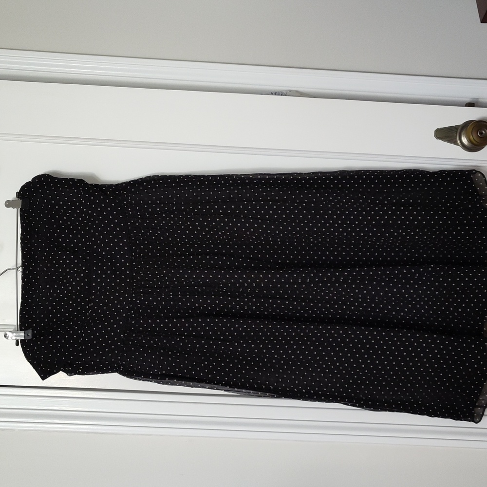 Strapless Cocktail Dress.  Navy Blue Silk Gauze. White Polka dots. Worn once.